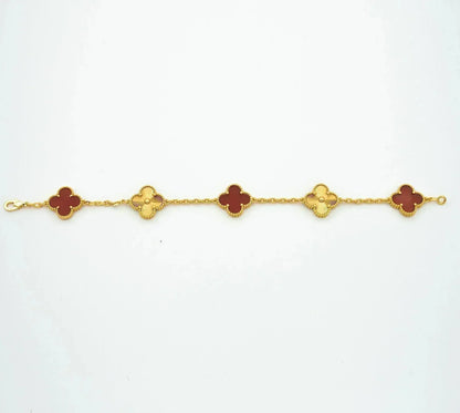 [LUXE] CLOVER  5 MOTIFS CARNELIAN GOLD BRACELET