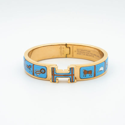 [Luxe]H BRACELET OR ROSE CERAMIQUE BLEUE