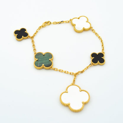 [LUXE] CLOVER BRACELET 5 MOTIFS ONYX MOP