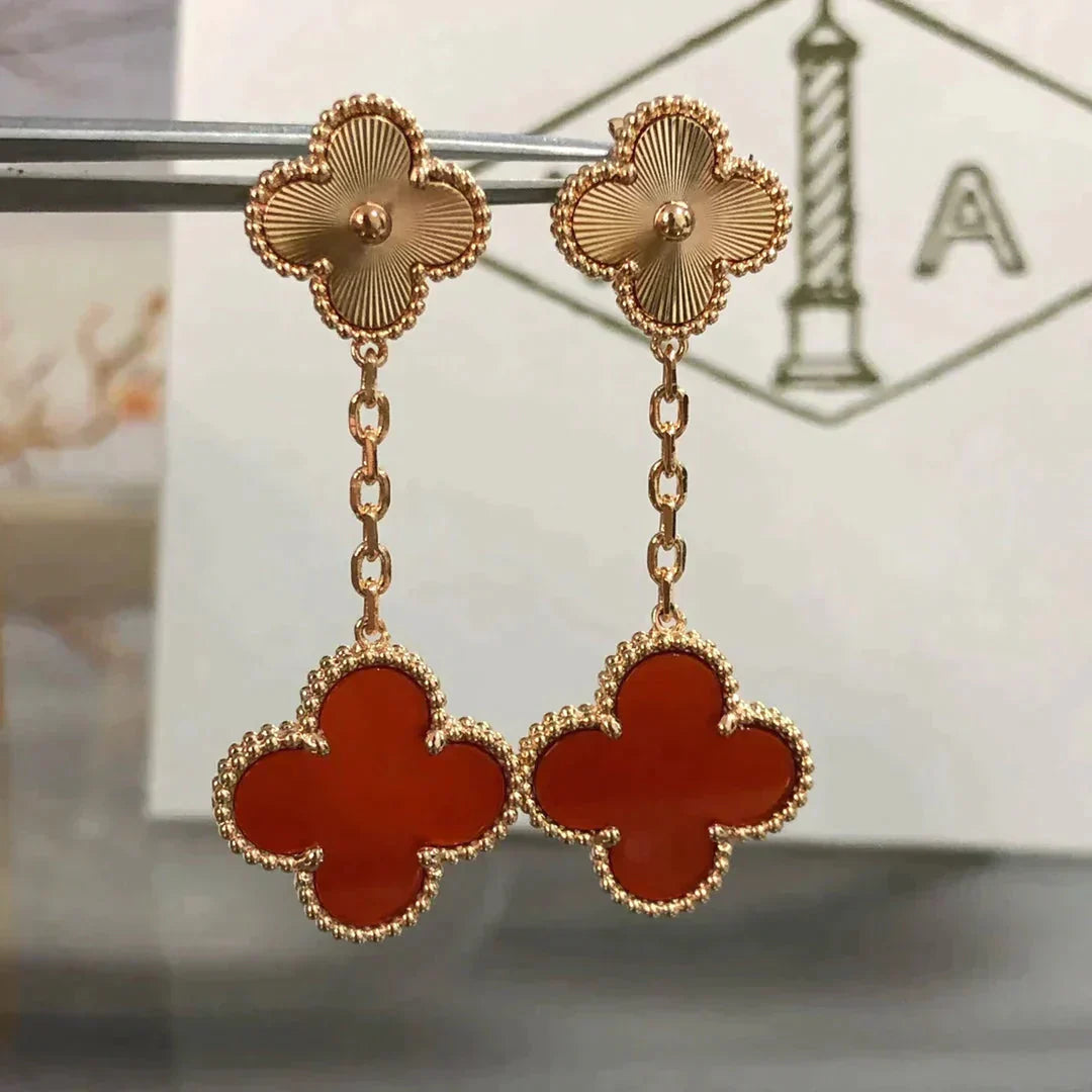 [LUXE] CLOVER 2 MOTIF  LASER CARNELIAN EARRINGS