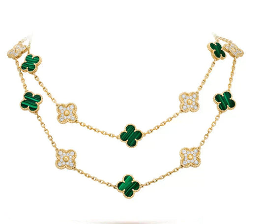 [LUXE] CLOVER 20 MOTIFS MALACHITE DIAMOND NECKLACE