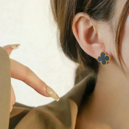 [LUXE] CLOVER MEDIUM 1 MOTIFS  ONYX STUD EARRINGS