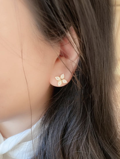 [LUXE]STAR BLOSSOM STUD EARRINGS PINK GOLD DIAMONDS