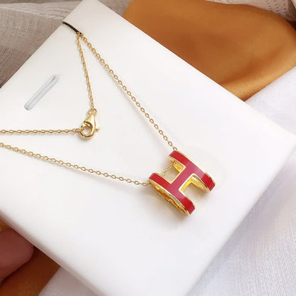 [LUXE]HM CLIC RED ENAMEL GOLD NECKLACE