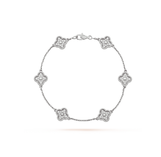 [LUXE] CLOVER 6 MOTIF SILVER DIAMOND BRACELET