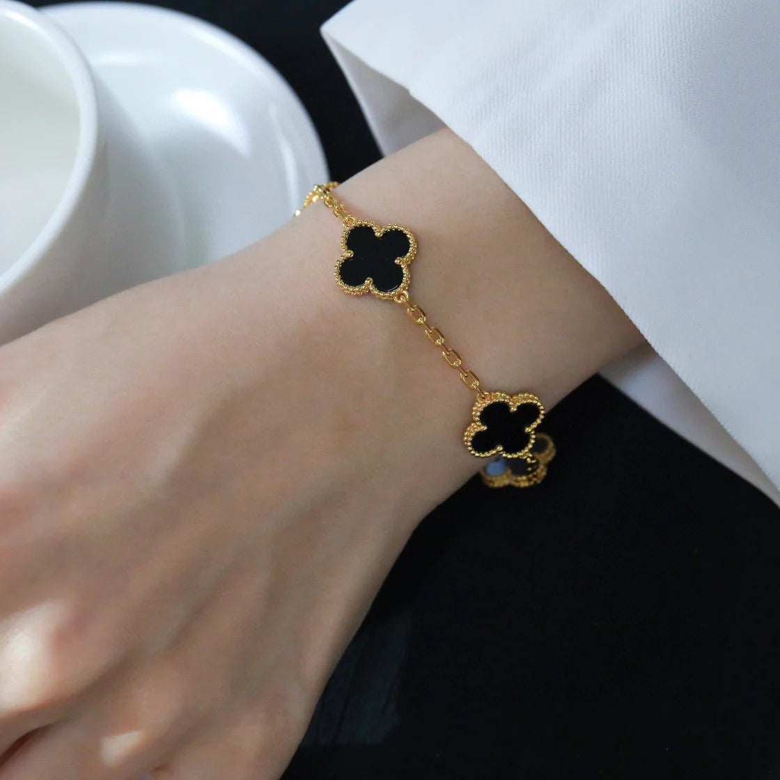 [LUXE] CLOVER  5 MOTIFS BLACK ONYX BRACELET