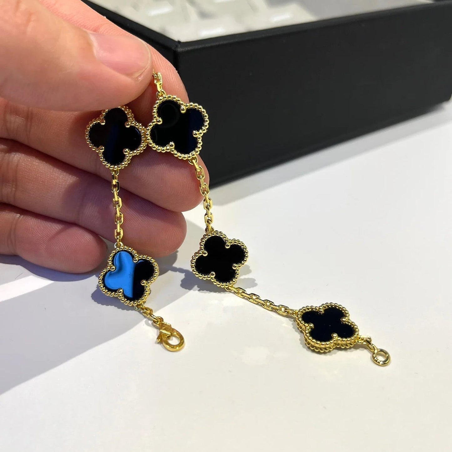 [LUXE] CLOVER  5 MOTIFS BLACK ONYX BRACELET