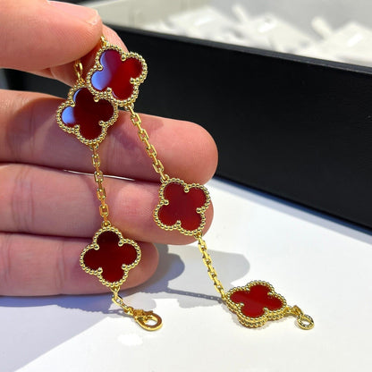 [LUXE] CLOVER 5 MOTIFS RED AGATE  BRACELET