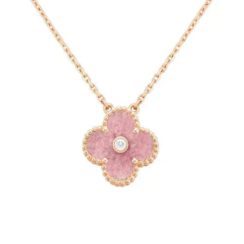 [LUXE] CLOVER 15MM DIAMOND RHODONITE NECKLACE