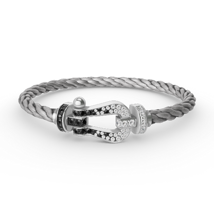 [LUXE]FORCE LARGE HORSESHOE BLACK WHITE DIAMOND BRACELET SILVER