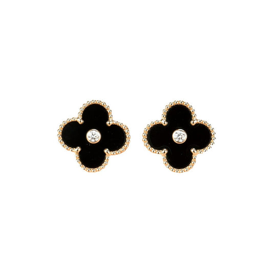 [LUXE] CLOVER MEDIUM 1 MOTIFS ONYX DIAMOND EARRINGS