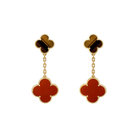 [LUXE] CLOVER  2 MOTIF  TIGER EYE CARNELIAN EARRINGS