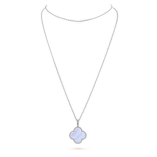 [LUXE] CLOVER SILVER CHALCEDONY BIG CLOVER NECKLACE