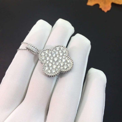 [LUXE] CLOVER 25MM SILVER FULL DIAMOND BIG CLOVER NECKLACE