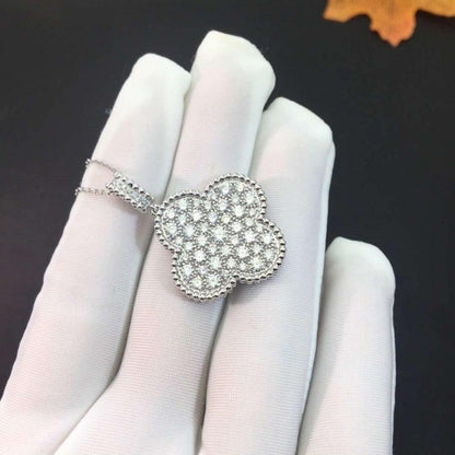 [LUXE] CLOVER 25MM SILVER FULL DIAMOND BIG CLOVER NECKLACE