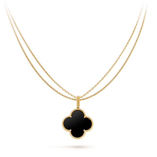 [LUXE] CLOVER 25MM GOLD ONYX BIG CLOVER NECKLACE