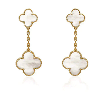 [LUXE] CLOVER 2 MOTIF WHITE MOP EARRINGS