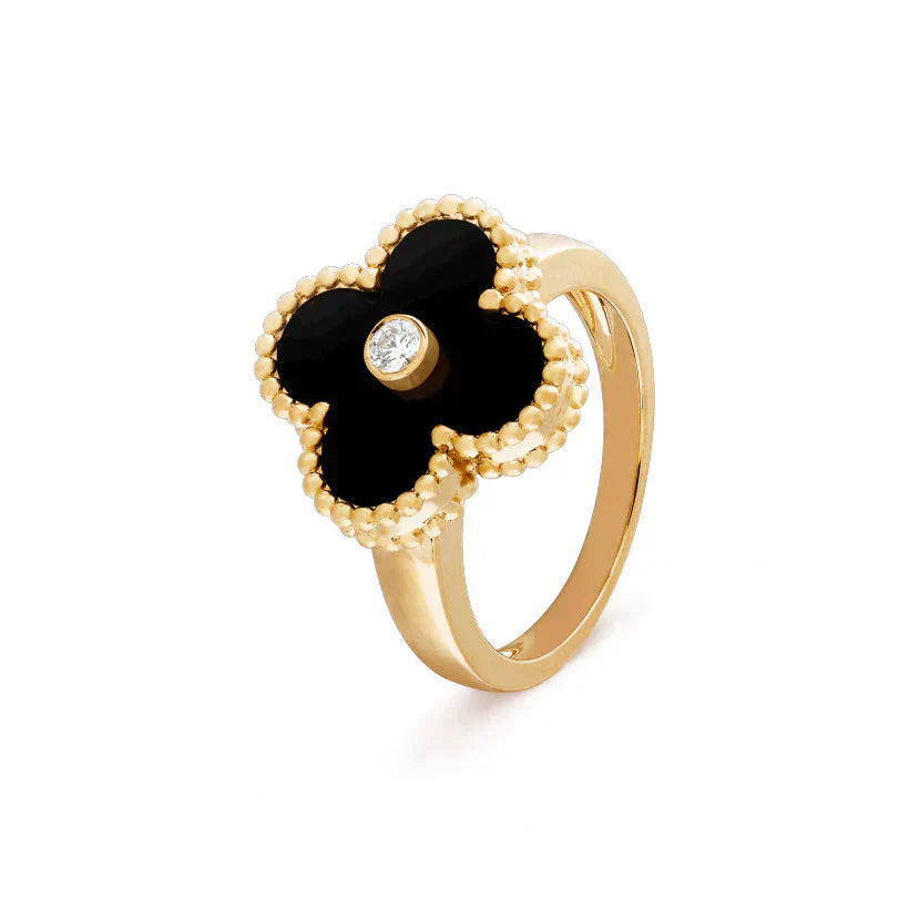 [LUXE] CLOVER ONYX RING GOLD DIAMOND