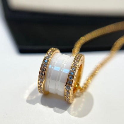 [LUXE]ZERO 1 WHITE CERAMIC DIAMOND PINK GOLD NECKLACE